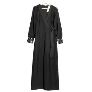 Warehouse star embellished cuff wide leg jumpsuit black formal statement US sz 8